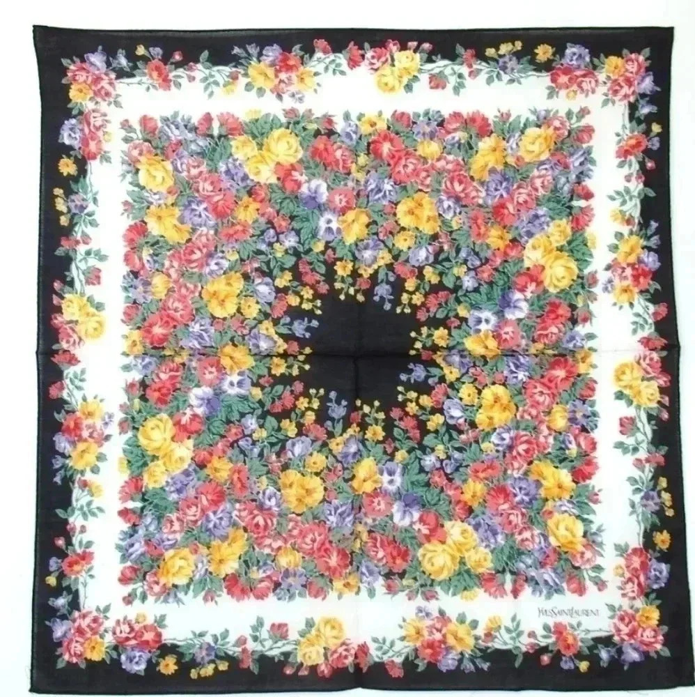 Set of 3 Yves Saint Laurent Cotton Floral Scarves 18.5" x 18.5" - Picture 2 of 9